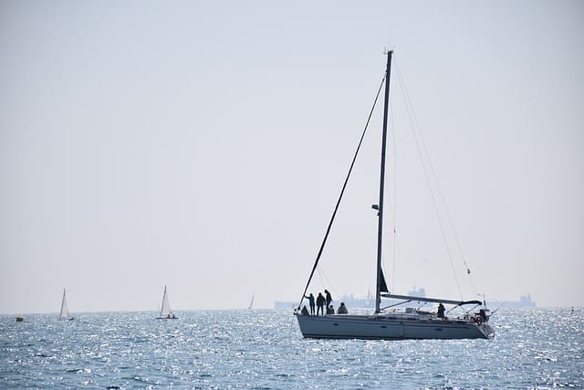 A sailboat off the coast of Barcelona