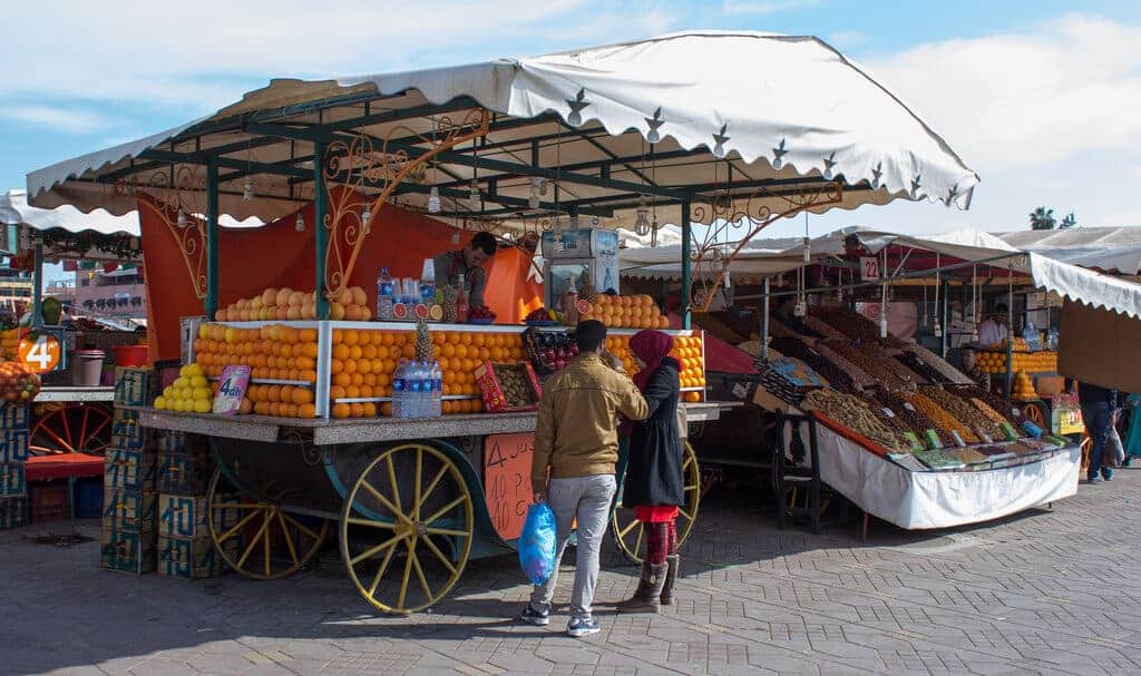 An orange juice vendor in Jemaa el-Fnaa, Marrakesh