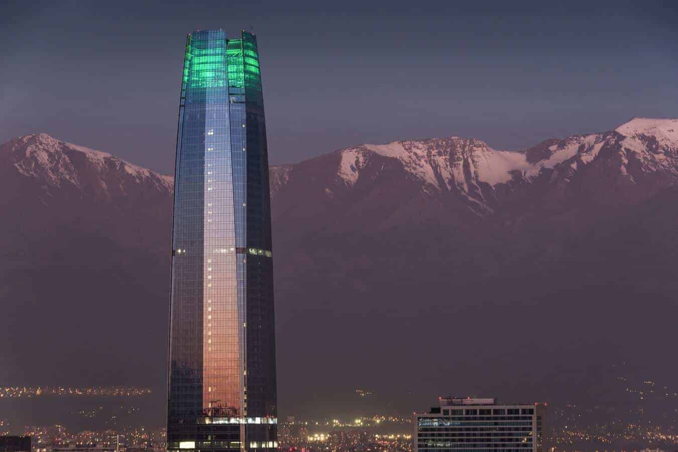 Costanera Center with the background of Andes - Santiago