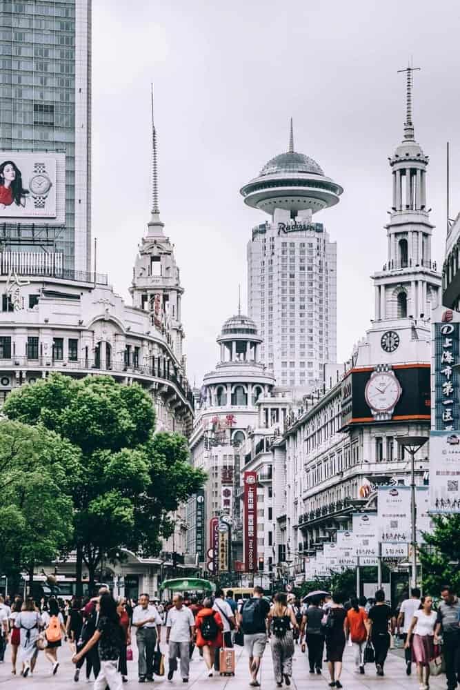 People walking on Nanjing Road in Shanghai