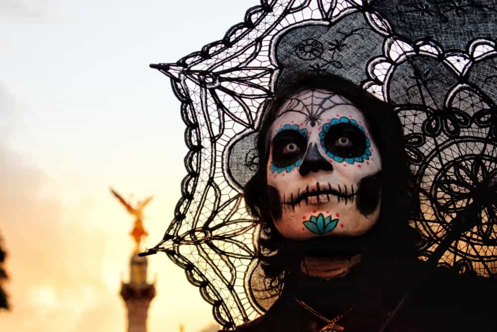 catrina in a day of the dead parade